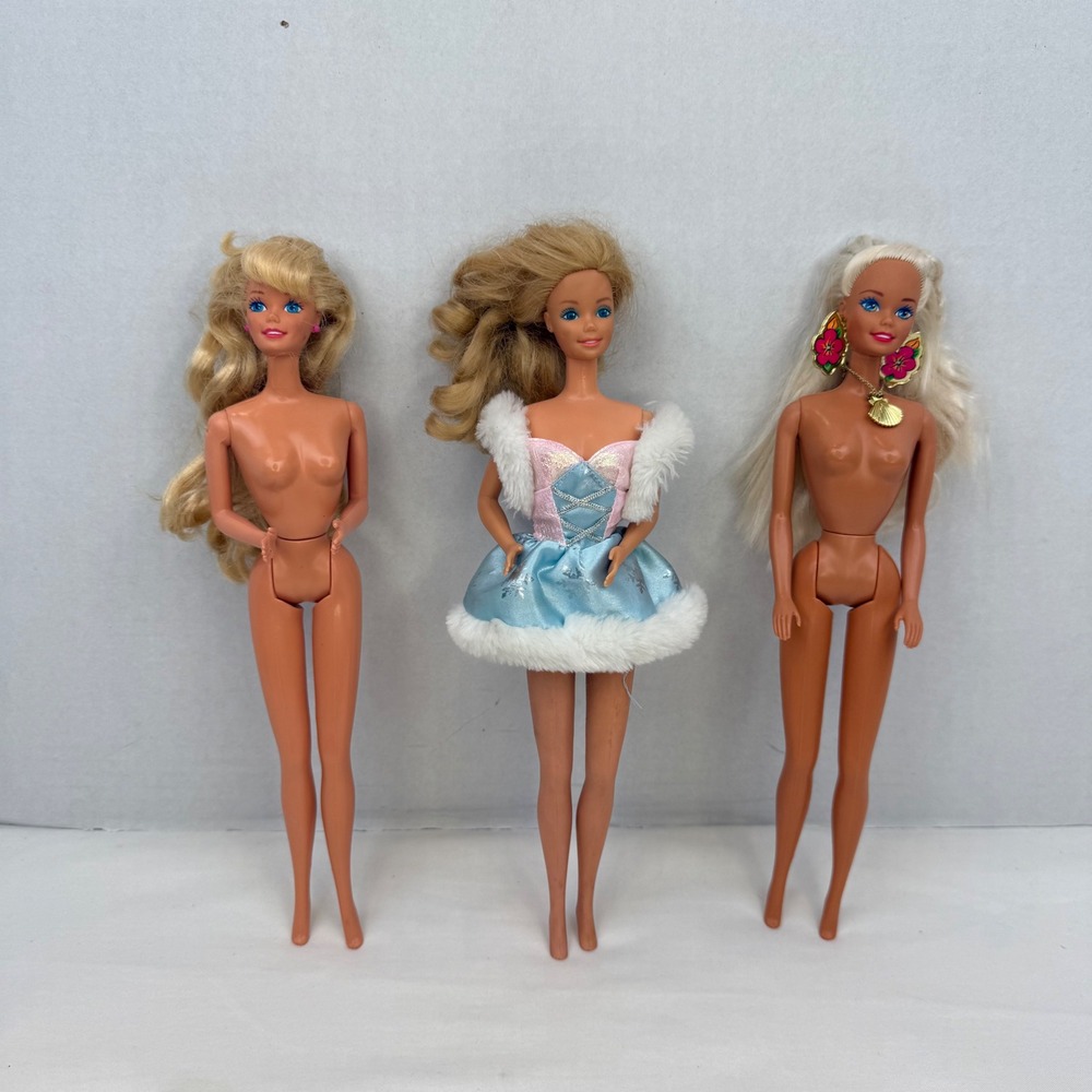 Vintage Mattel Barbie Doll Lot 1990 Hawaiian Fun Winter Sparkle 1966 Body 3pc